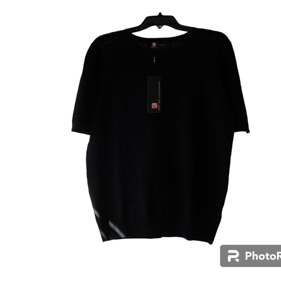 Women's Black SS Crew Neck Sweater Mesh Top Portion **NWT* - Picture 1 of 6